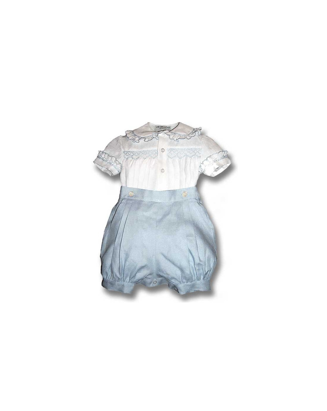 completino per baby pantaloncino a sbuffo e camicetta punto smock Ippolito