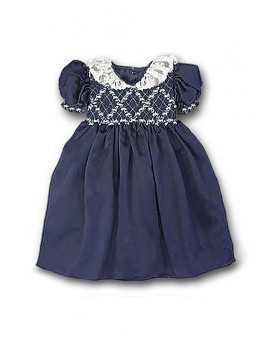 Giocasta girl smocked dress with valancienne lace collar