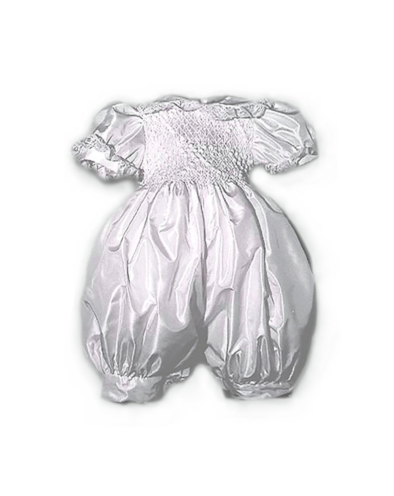 Christening romper with smocked bowsVieri