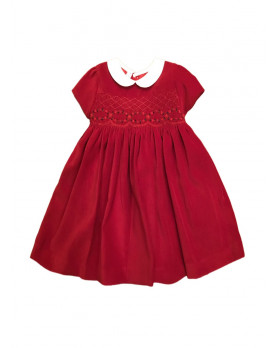 girl red velvet smocked dress Eloisa