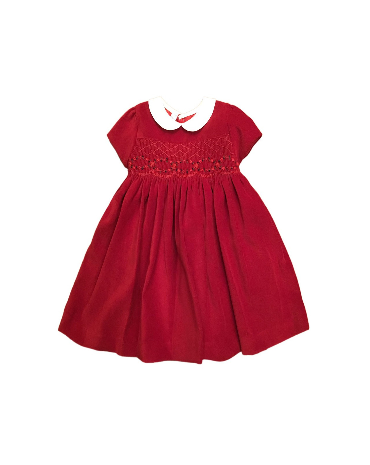 girl red velvet smocked dress Eloisa
