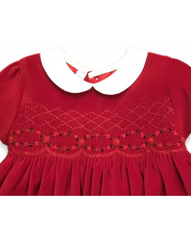 girl red velvet smocked dress Eloisa