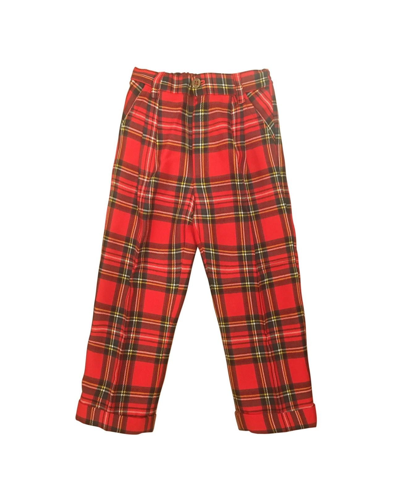 green and blue tartan trousers
