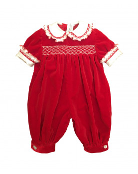 Corallo baby velvet smocked romper