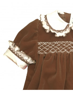 Corallo baby velvet smocked romper