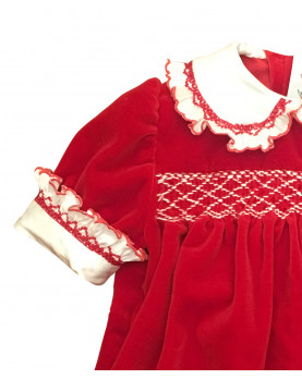 Corallo baby velvet smocked romper