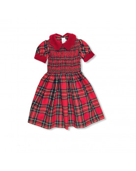 Plaid tartan smocked dress Ersilia in red