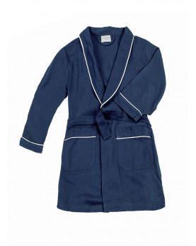 Cotton flannel boy dressing gown navy blue.