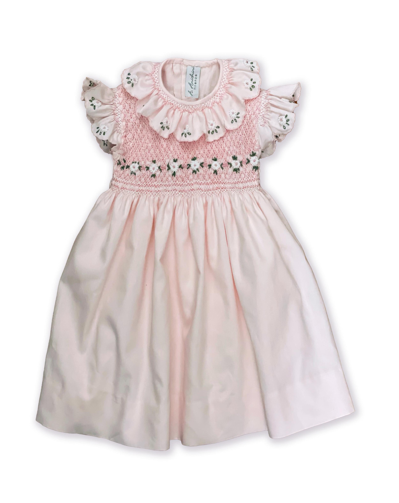 Chloris, girl cup sleeves dress, with daisies embroideries.