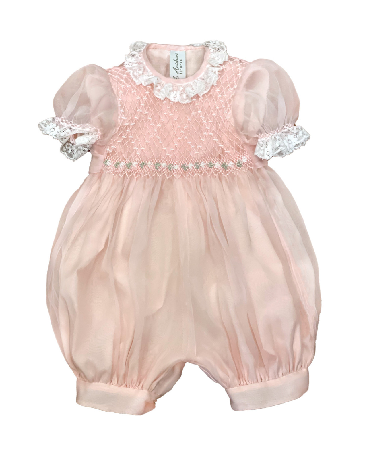 Pagliaccetto battesimo organza di seta con smock