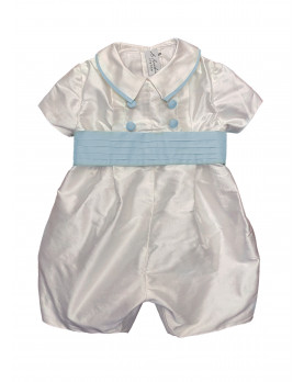 Baby boy christening and baptismal romper blue belt