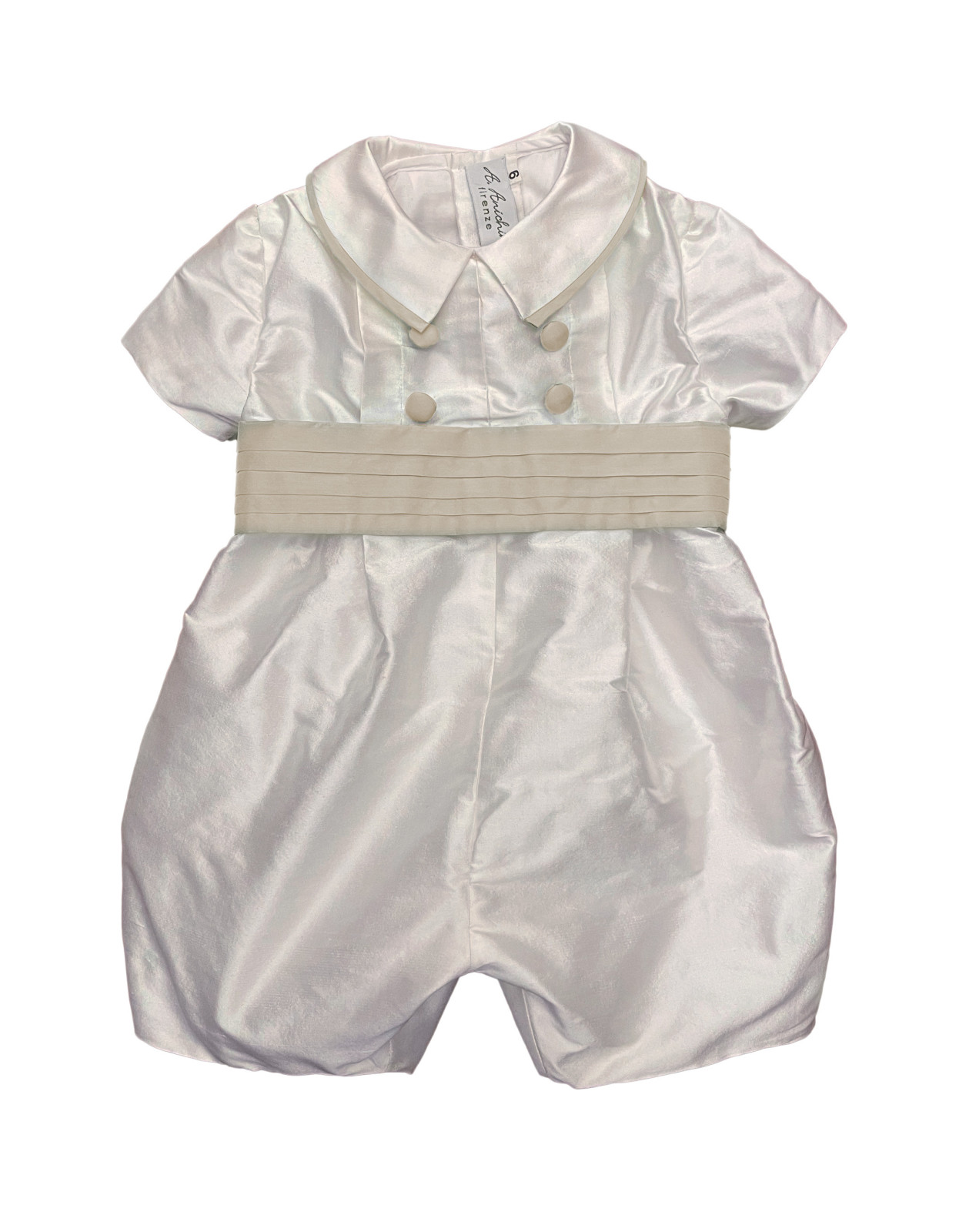 Baby boy christening and baptismal romper cream belt