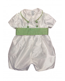 Baby boy christening and baptismal romper green belt