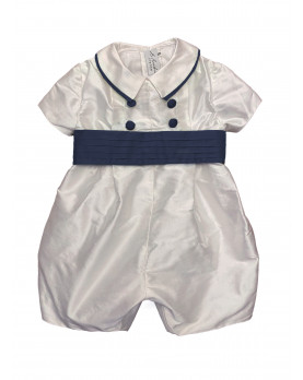 Baby boy christening and baptismal romper navy belt