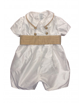 Baby boy christening and baptismal romper camel belt