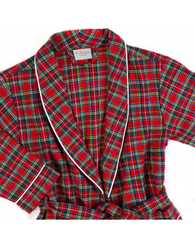 Cotton flannel boy dressing gown red plaid , detail