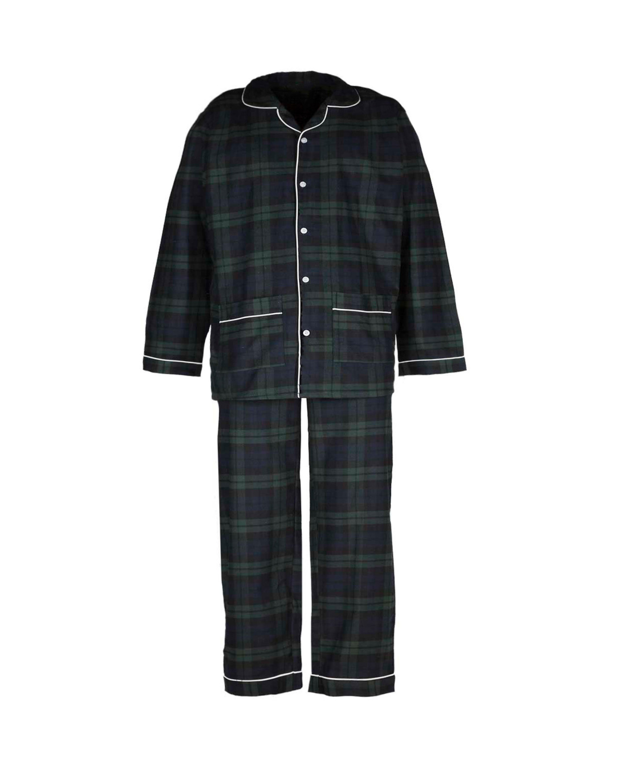 Boy Pajamas in navy and green plaid 100% cotton flannel.