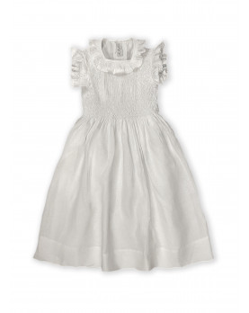 Maria Sole white linen smocked dress