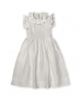 Maria sole abito per bambina con smock in lino bianco