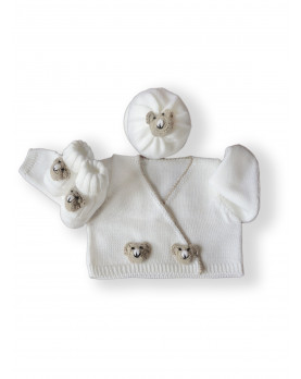 Baby  100% knitted wool set, hand made fished with smart crochet bears.