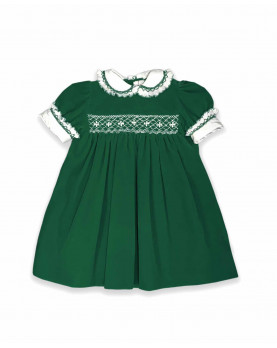 Pia abito velluto verde Inglese con smock