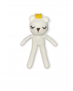 Hand made white crochet little bear, 100% biologic cotton.