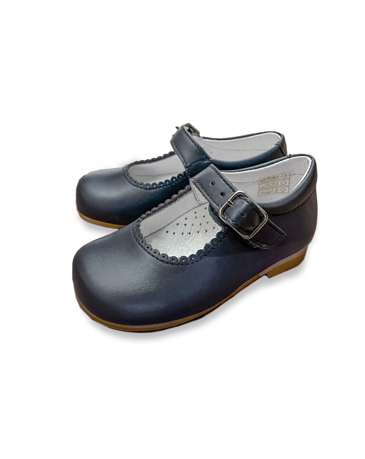 Girl navy blue leather Mary Jane  shoes, hand made worked