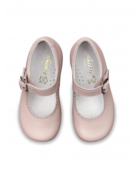 Girl pink leather handmade Mary Jane shoes