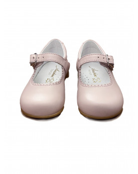 Girl pink leather handmade Mary Jane shoes