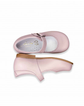 Girl pink leather handmade Mary Jane shoes