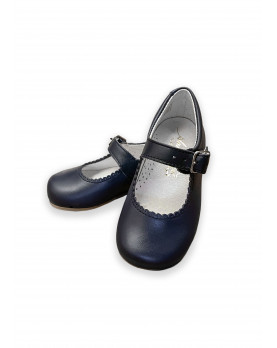 Girl navy blue leather Mary Jane  shoes, hand made .