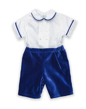 Boy outfit cotton velvet Royal blue
