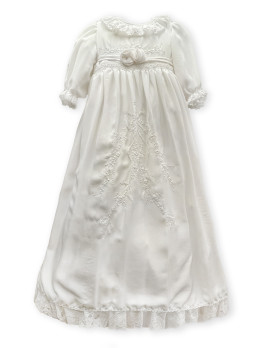 Christening gown Melograno, smocked crepe silk made in italy gown