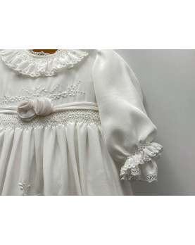 Christening gown Melograno, smocked crepe silk made in italy gown