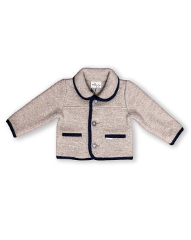 Giacca per bambini in lana cotta merinos 100%, beige bordi blu.