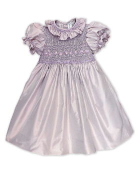 Abito in shantung  lilla con smock per bambina