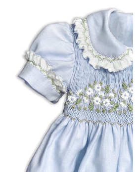 Artemisia girl daisies blue smocked dress detail