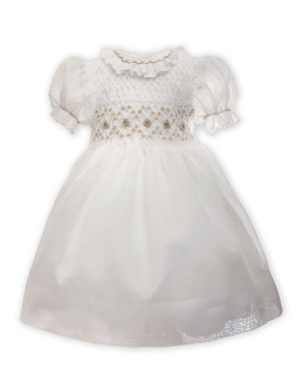 Luisa  smocked girl dress in silk organdis.