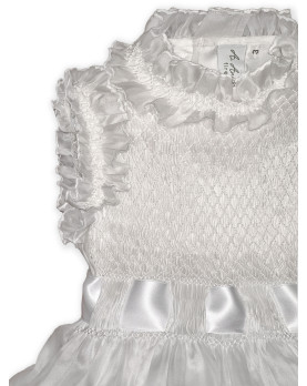 Novella abito smock senza maniche, bianco,dettaglio