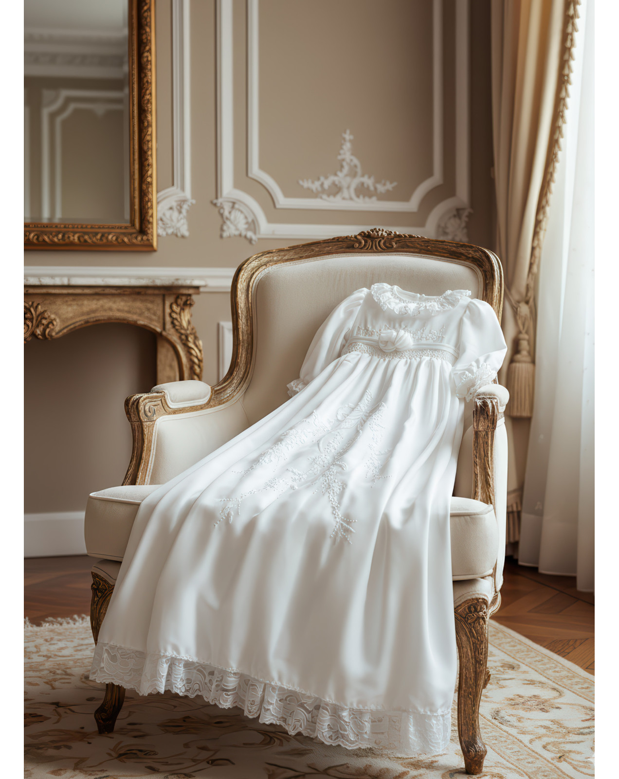 Melograno abito da battesimo con splendido ricamo a mano