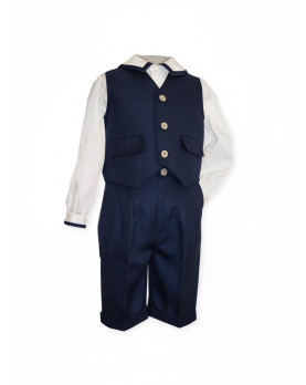 Teo navy blue party elegant boy outfit, pants shirt and vest.