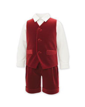 Luca completo elegante e formale per bambino velluto rosso