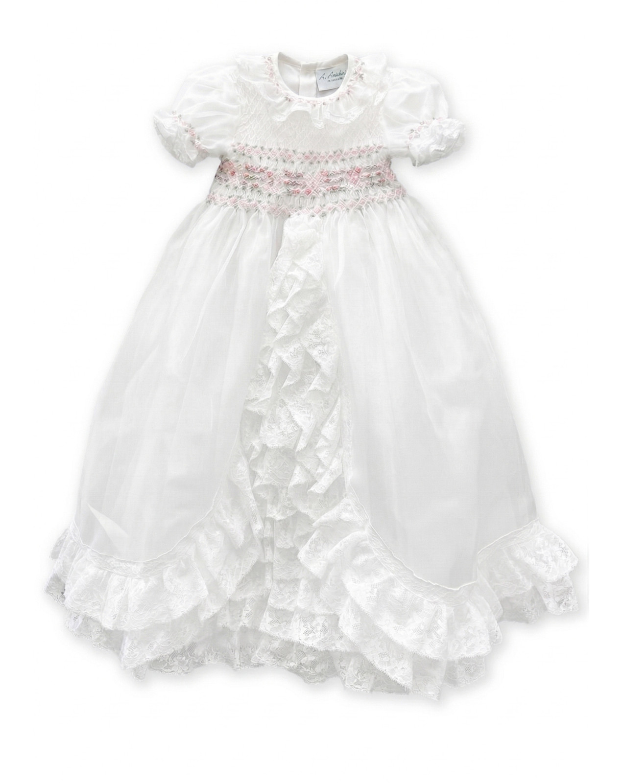 "The timeless elegance of the Maia gown: pure silk organza and Valenciennes lace, entirely handmade in Florence."