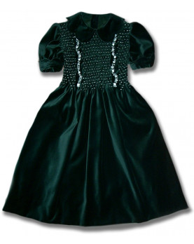 Conny green, girl's velvet party dress with smock