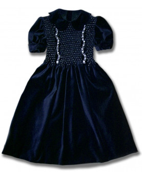 Conny navy blue, girl's velvet party dress with smock