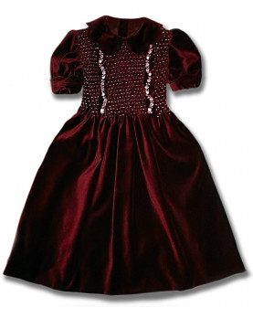 Conny bordeaux, abito in velluto con smock per bambina