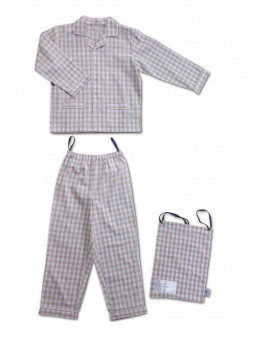 Pajamas for children in pure cotton gray gingham