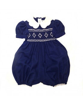 Baby smocked remper Michele navy blue