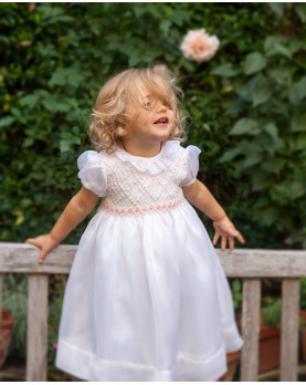 Abito damigella  bambina organza di seta con smock Alberiga