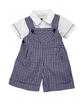 Salopette quadretti blu e camicia per bambino